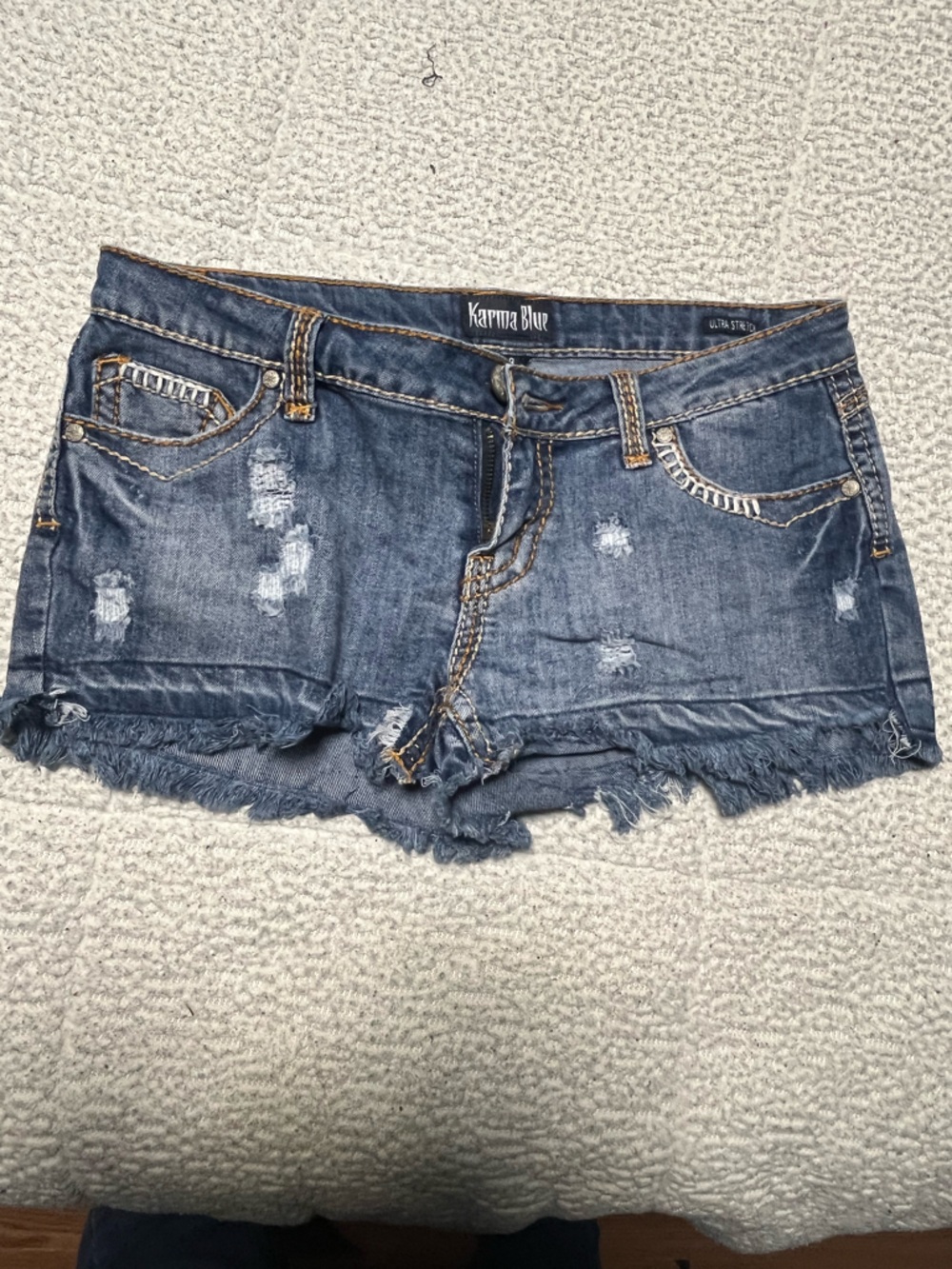 Karma Blue Women's Distressed Dark Blue Denim Jean Shorts